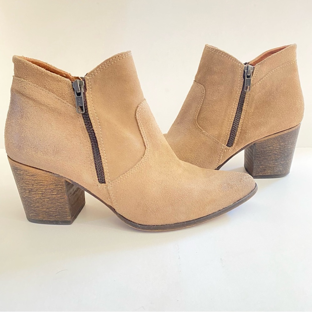 Freebird By Steven Womens Ankle Boots Booties Beige Leather Cuban Heels Zip 9